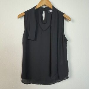 DKNY Black‎ Sleeveless Mock Neck Tie Neck Blouse Women's Size S Old Money